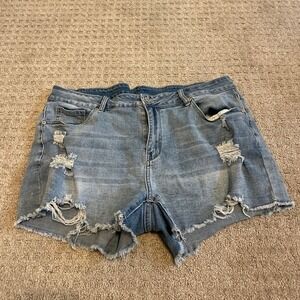 Light Blue Denim Wash Distressed Cut Off Jean Shorts XL